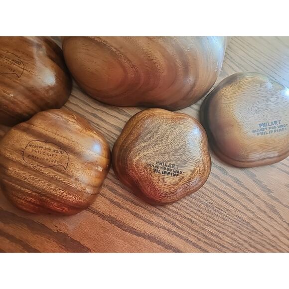 Philart Monkeypod Wood Salad Bowls With4 Serving Bowls - Picture 5 of 9